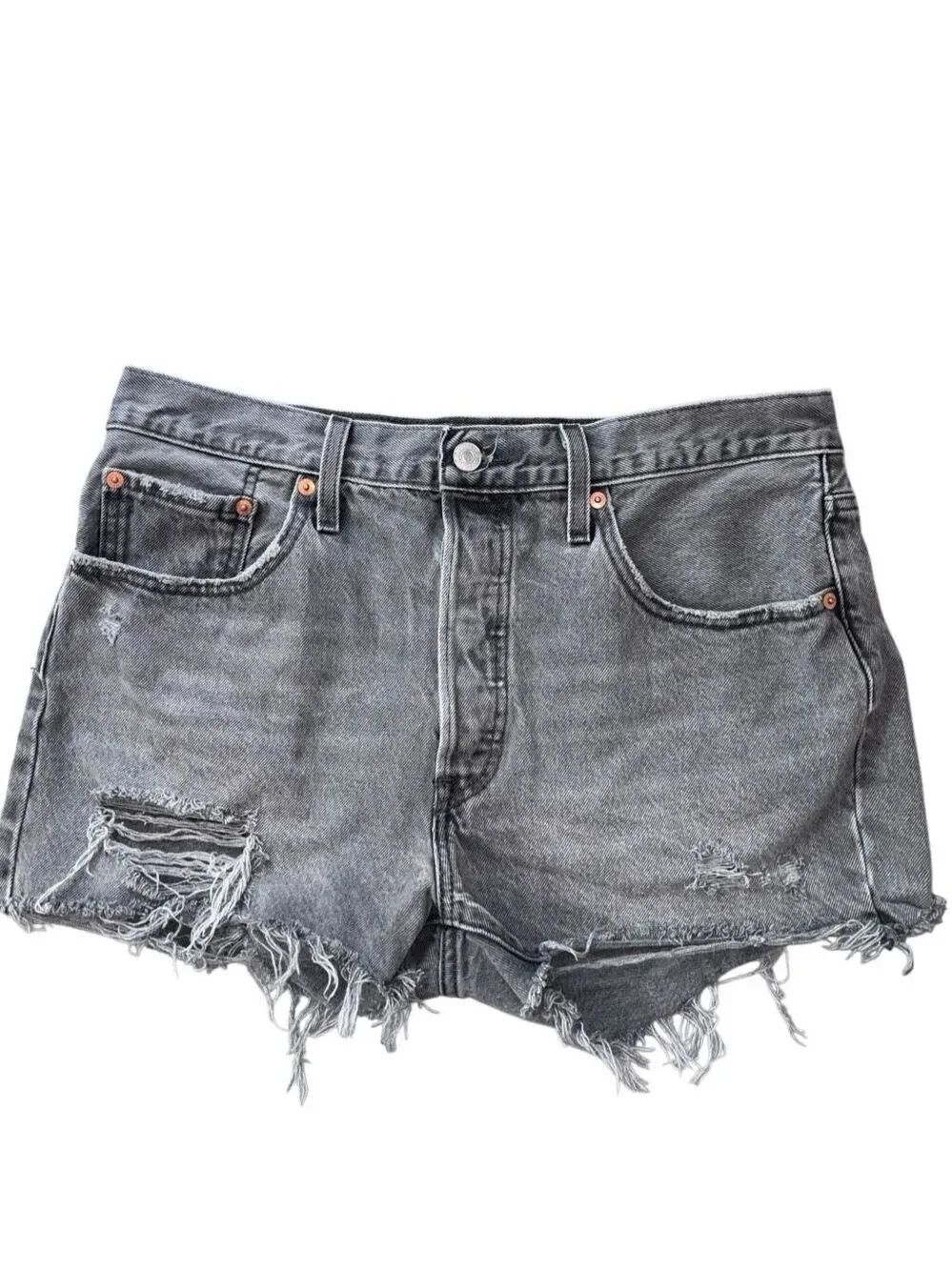 Levi’s 501 denim cut off Shorts Gray button fly frayed distressed